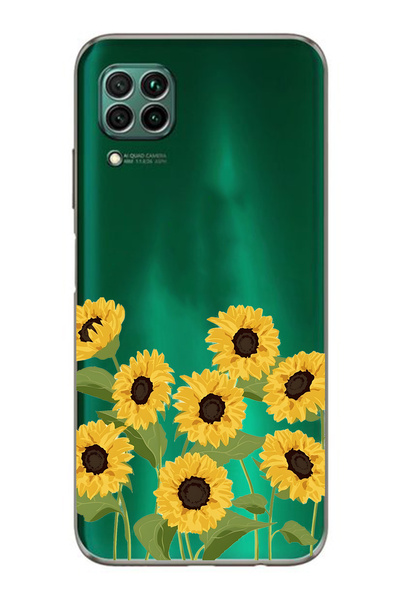 FLAMENKO حافظة هاتف شفافة متوافقة مع هاتف هواوي P40 Lite من نوع Sunflowers منقوش