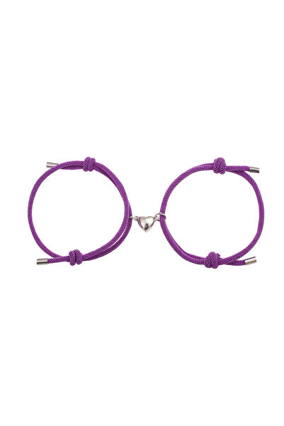 EFAYN.RO Couple bracelet set with heart magnet, string type, purple, adjustab...