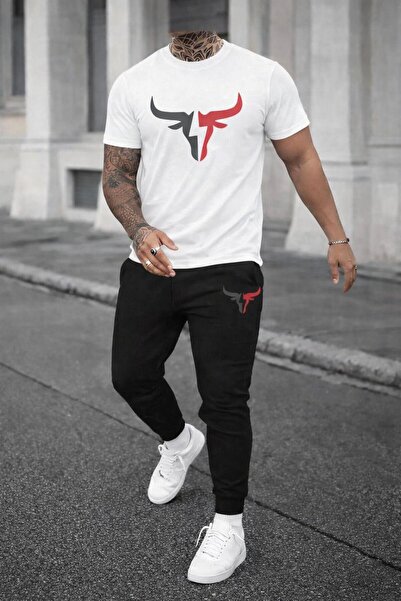 zeag Men's Large Bull Printed T-Shirt Tracksuit Set