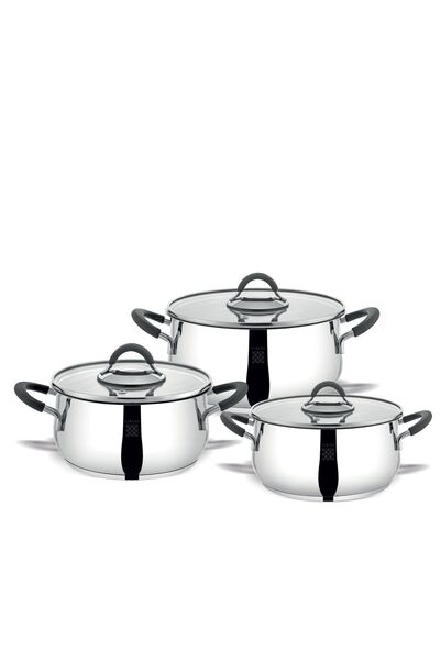 Serenk Set de vase de gătit modernist, suprapuse, din oțel inoxidabil, cu 6 p...