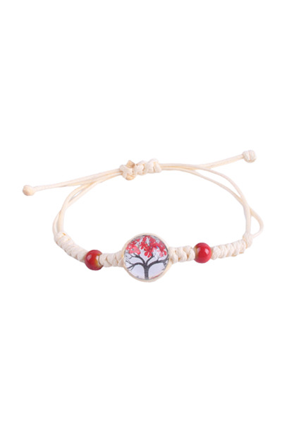 EFAYN.RO Bracelet with round tree of life pendant, cream cord, red accessorie...