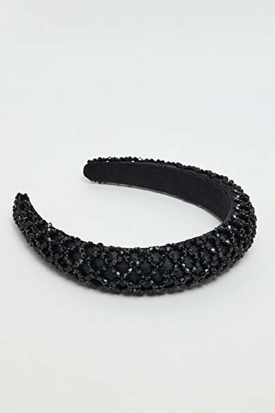 R&B Women's Black Embellished Wide Headband