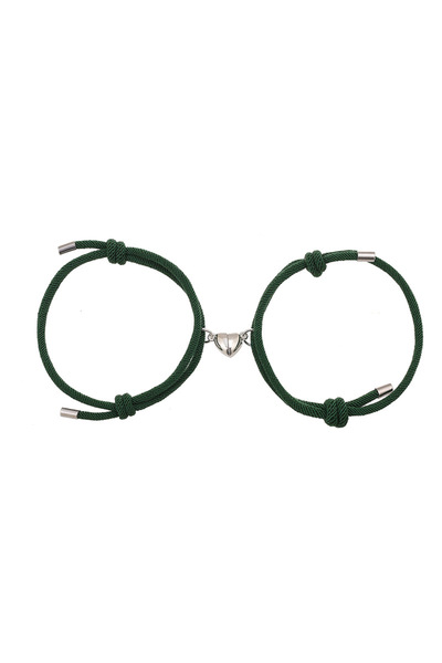 EFAYN.RO Couple bracelet set with heart magnet, string type, dark green, adju...