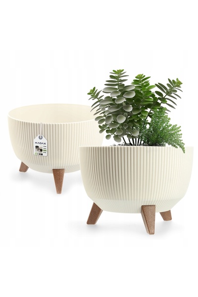 KADAX Ghiveci de grădină cu picioare pentru flori, bol rotund mare, 33 cm, crem