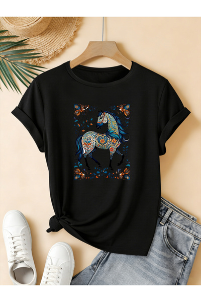 mercoledi Γυναικείο μπλουζάκι At με τύπωμα Crew Neck Regular Fit oversized