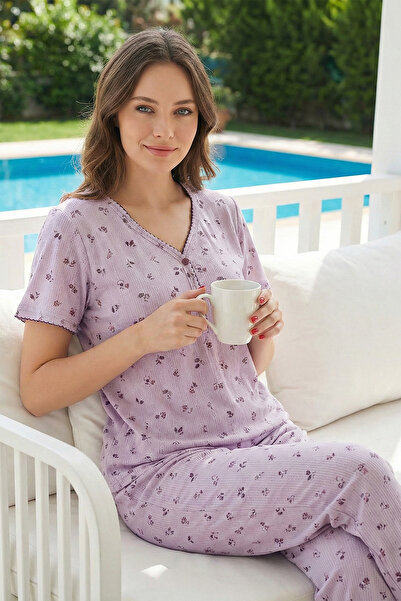 REMSA Set de pijamale din țesătură Pointelle cu mâneci scurte imprimeu floral...