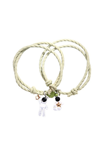 EFAYN.RO Couple bracelet set with magnet, green string type, cosmonaut pendan...