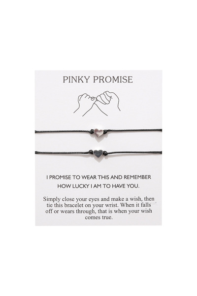 EFAYN.RO Set 2 bratari cuplu pinky promise, pandantiv inima argintie, reglabi...