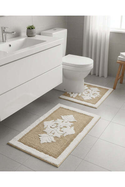 REDTAG Home Taupe Patterned Cotton Bathmat Set (2 Piece)