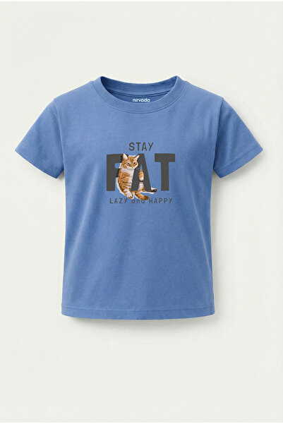 nirvoda Детска тениска с принт на мързелива и щастлива котка Детска тениска