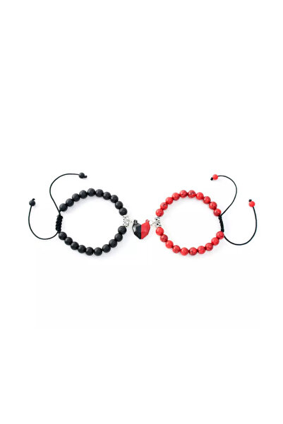 EFAYN.RO Set of couple bracelets with semi-precious stone magnet heart, unise...