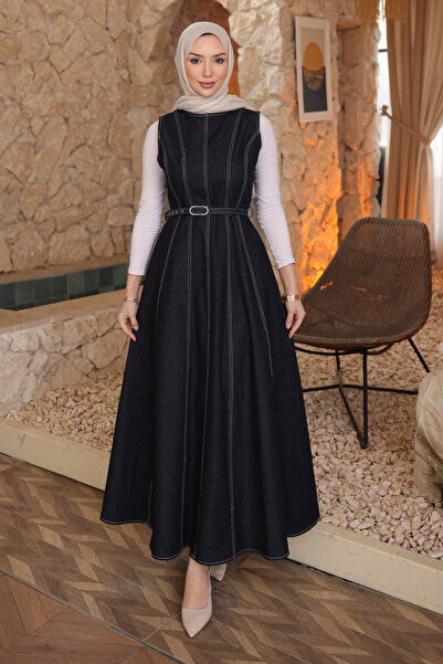 İmajButik Navy Blue Belt Pack Pocketed Denim Gilets