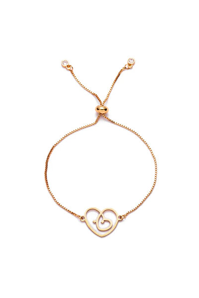 EFAYN.RO Women's bracelet, tennis type, adjustable, heart pendant, gold, EFAYN