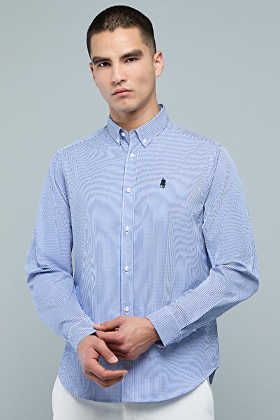 R&B Checked Shirt with Button-Down Collar and Long Sleeves