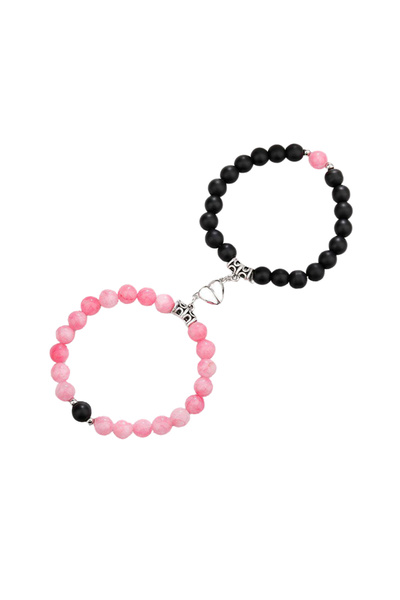 EFAYN.RO Set of 2 couple bracelets with heart magnet, semi-precious stone, bl...