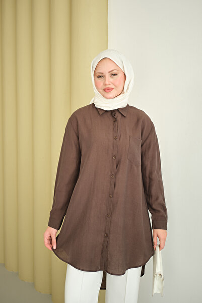 LOCCO Women's Basic Long Shirt Brown