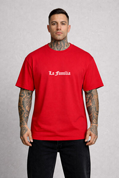 VODEXA T-Shirt Unisex Fami̇li̇a Ba Printed 100 Pa Cotton Işört Ov Oversized A...