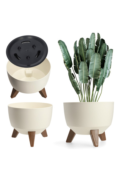 KADAX Ghiveci de flori 24 cm, capac + picioare, suport pentru flori, crem