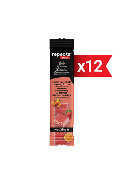 Repeats Yüksek Proteinli Çilekli Portakallı Beyaz Çoko Bar 35gr X 12 Adet