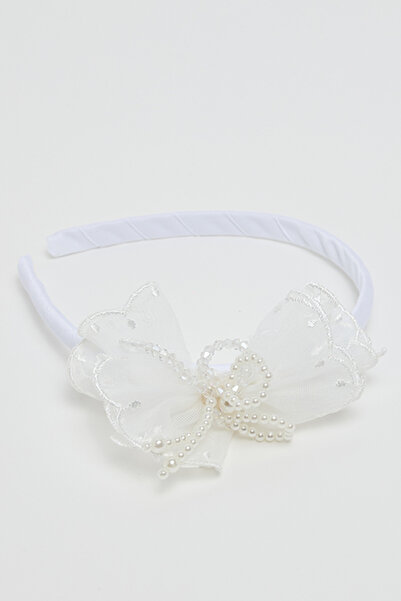 R&B Girl's White Bow Headband