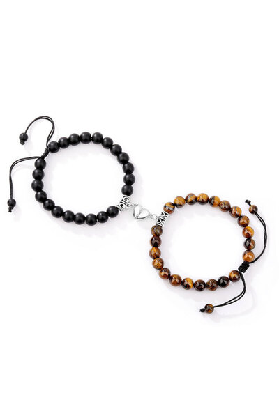 EFAYN.RO Couple bracelet set with magnetic heart, semi-precious, black and br...