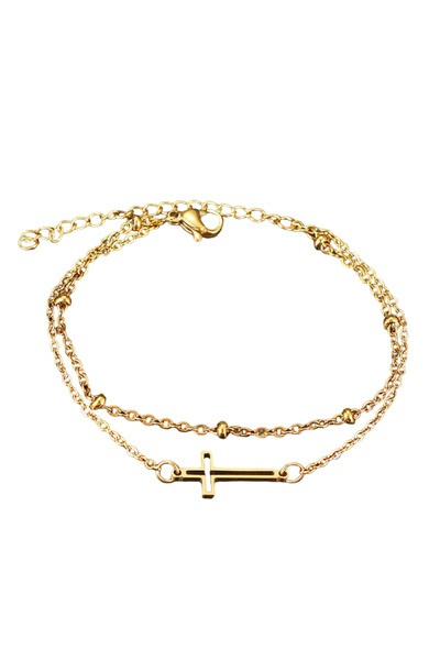 EFAYN.RO Women's bracelet, double, religious model, cross pendant, with ball ...