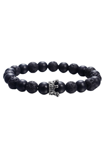 EFAYN.RO Women's bracelet made of semi-precious black volcanic rock, with zir...
