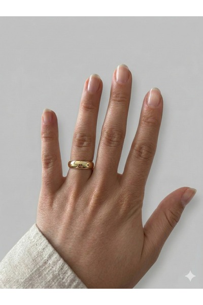 ESRADA 3S Kadın Gold Kararmaz Çelik Klasik Bombeli Alyans Yüzük - 316L Lüks Seri