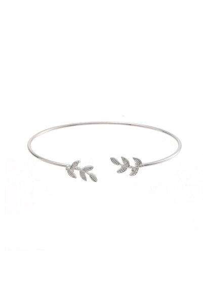 EFAYN.RO Women's bracelet, leaf pattern, circle opening, silver, fixed size, ...