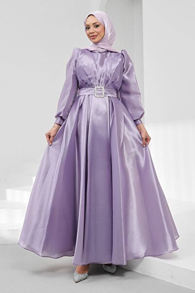 İmajButik Rochie de seară drapată cu mâneci tip balon, lila