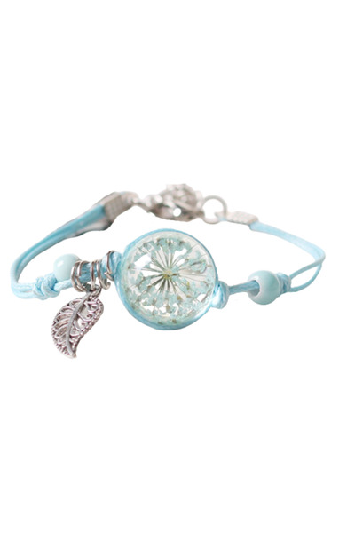 EFAYN.RO Bratara dama, snur, pandantiv rotund bohemian, albastru, detaliu arg...