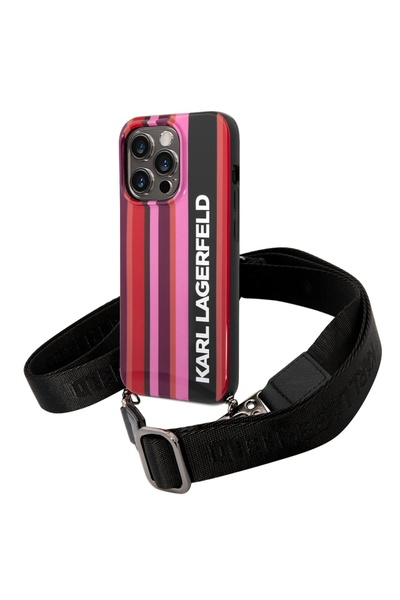 Karl Lagerfeld Carcasă pentru iPhone 14 Pro Max, carcasă rigidă cu curea, roz