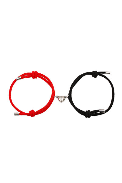 EFAYN.RO Couple bracelet set with heart magnet, string type, black and red, a...