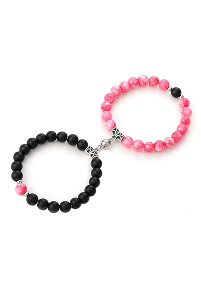 EFAYN.RO Couple bracelet set with magnet, semi-precious stone, black and pink...