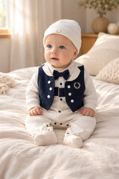 limebabies Pugi̇ Baby Boy 3-6-9 Months Embroidered Jumpsuit (100% P Cotton