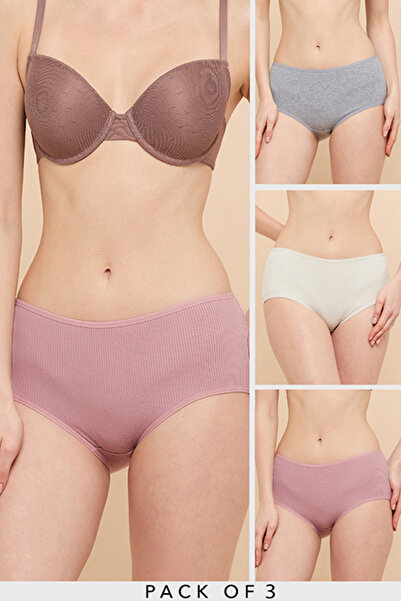 R&B Women's Mauve 3 Pack Ribbed Full Brief
