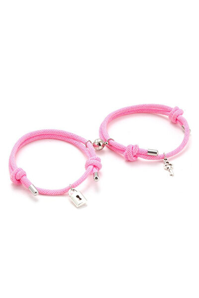 EFAYN.RO Couple bracelet set with magnet, padlock and key, string type, pink,...