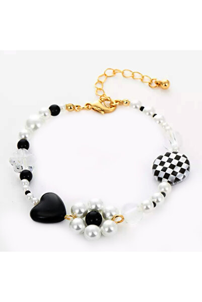 EFAYN.RO Women's bracelet, black and white fashion model, adjustable, gold, E...