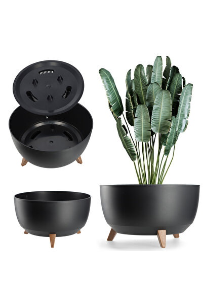 KADAX Ghiveci de flori 47 cm, capac + picioare, suport pentru flori, negru