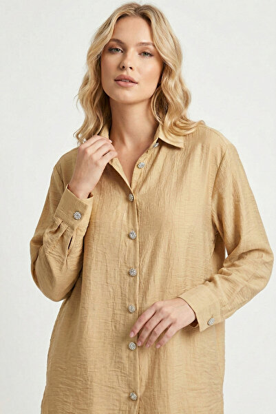 ABAY GİYİM Women's Casual Comfortable Fit Stone Detail Floral Model Buttoned ...