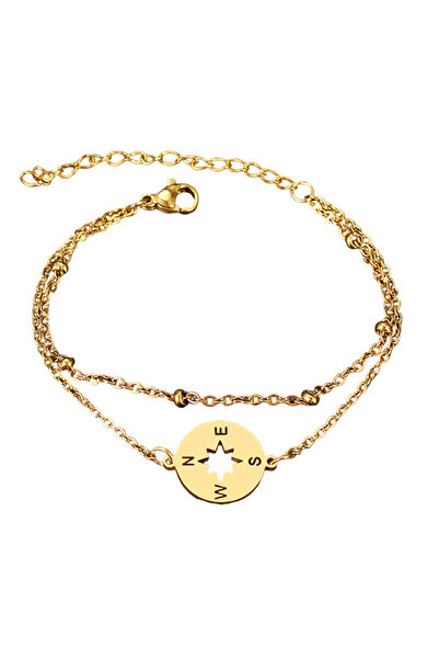 EFAYN.RO Women's bracelet, double, compass model, round pendant with cardinal...