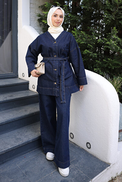 İmajButik Set de curea piese: Jachetă și pantaloni din denim, albastru marin