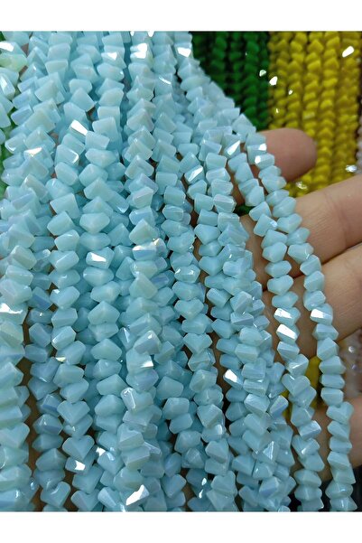 Ralp Moda 6 mm Crystal Pyramid Czech Crystal Beads 3 Strands Turquoise Blue