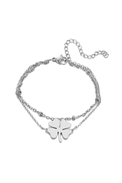 EFAYN.RO Women's bracelet, double, lucky model, lucky clover pendant, with ba...