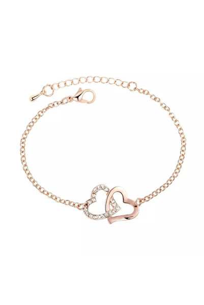 EFAYN.RO Women's bracelet, Double Panel heart pendant, crystals, bronze, adju...