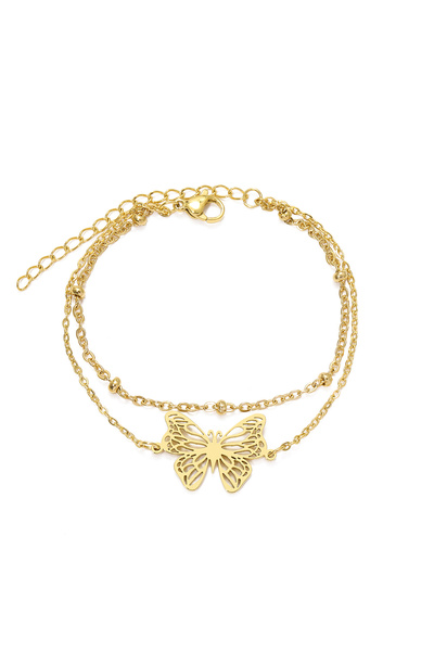 EFAYN.RO Women's bracelet, double model with ball accessories, butterfly pend...