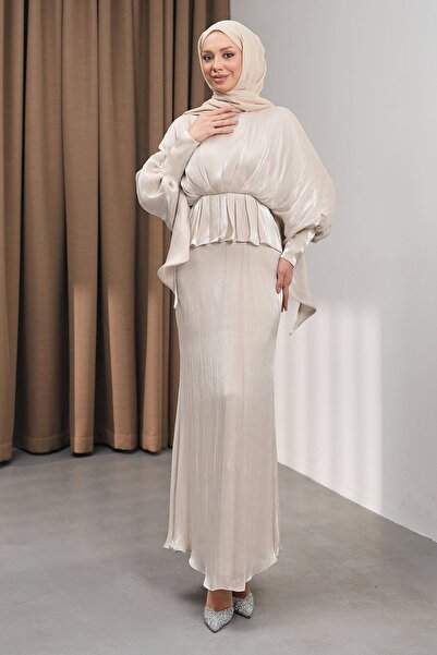 İmajButik Stone Bat Sleeve Layered Janjan Evening Dress