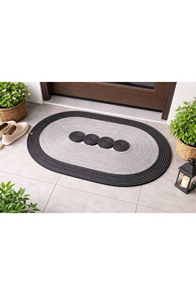 MTG JÜT TASARIM 4 Halkalı Oval Paspas Jüt Halattan El Emeği Kapı Önü Lavabo Ö...