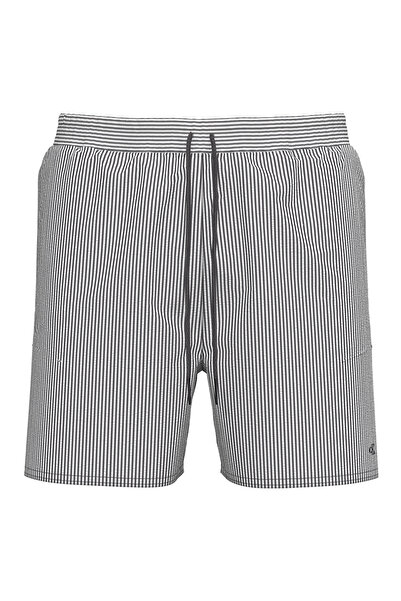 Calvin Klein Men's Black-White Medium Length İp B Tie-Detail Swim Shorts
