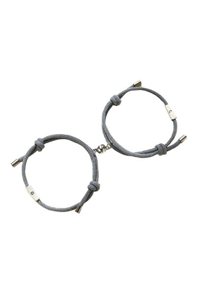 EFAYN.RO Set of 2 couple bracelets with round magnet, string type, gray, EFAYN